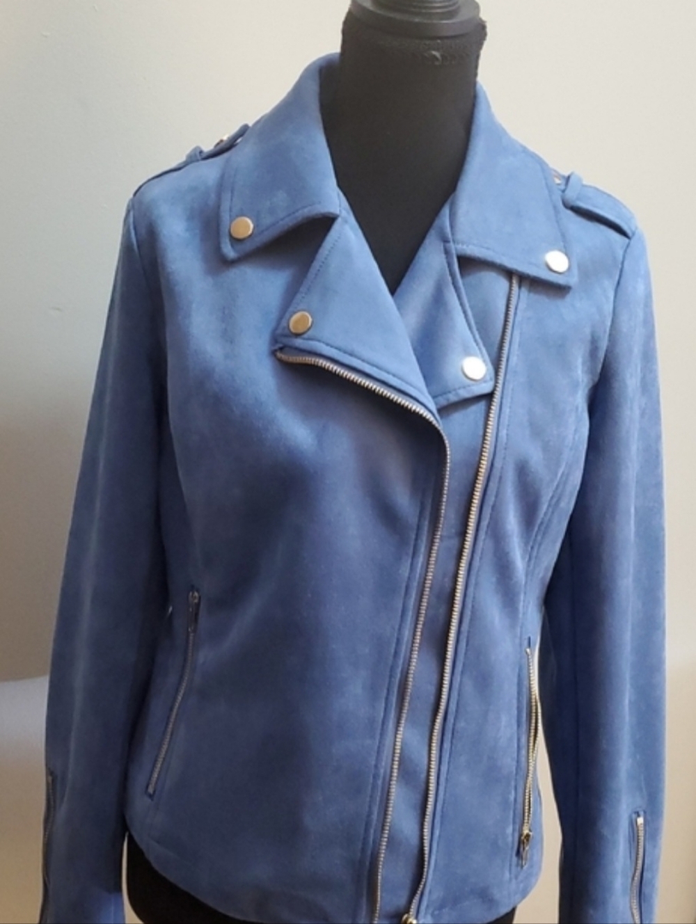 Solitaire Blue Suede Moto Jacket